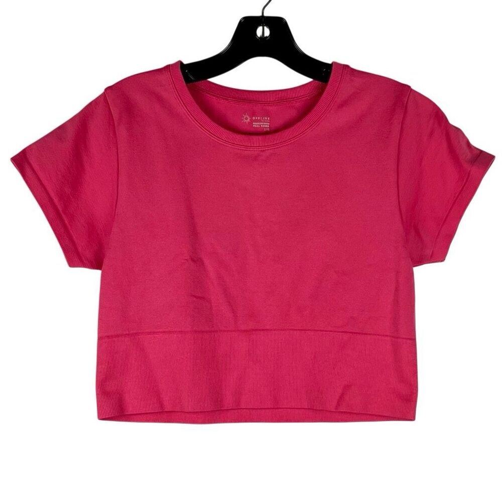Aerie OFFLINE Seamless Hot Pink Crop Top Shirt Large